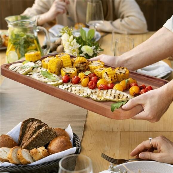 Large Wooden Serving Platter Charcuterie Board Acacia Wood Cheese Snack Tray - Picture 2 of 8